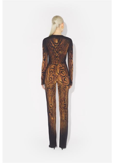 top long sleeves mesh printed wood donna nero e marrone JEAN PAUL GAULTIER | 25/03-W-TO335-M002P0060